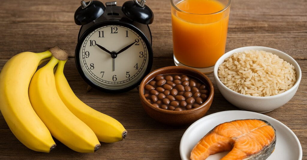 Minutos a mais de vida com alimentos em mesa rústica