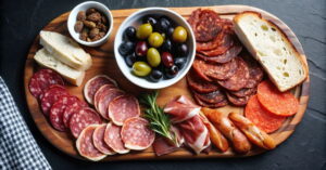 Festival de tapas de São Paulo homenageia Espanha com as Tapas, tábua de frios com diversos tipos de carnes curadas, pães, azeitonas e frutas secas, decorada com alecrim