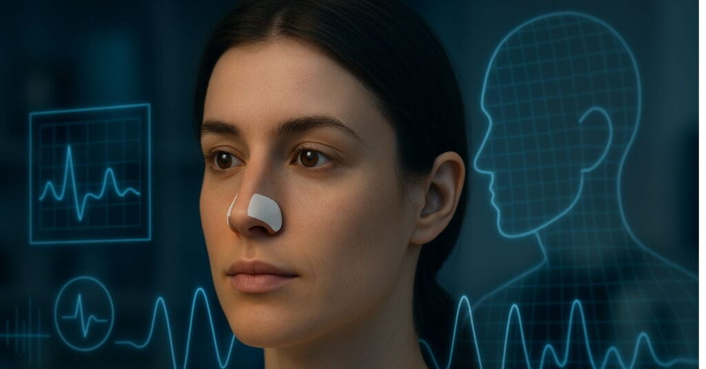 Padrão respiratório sendo monitorado por sensor nasal com dados biométricos