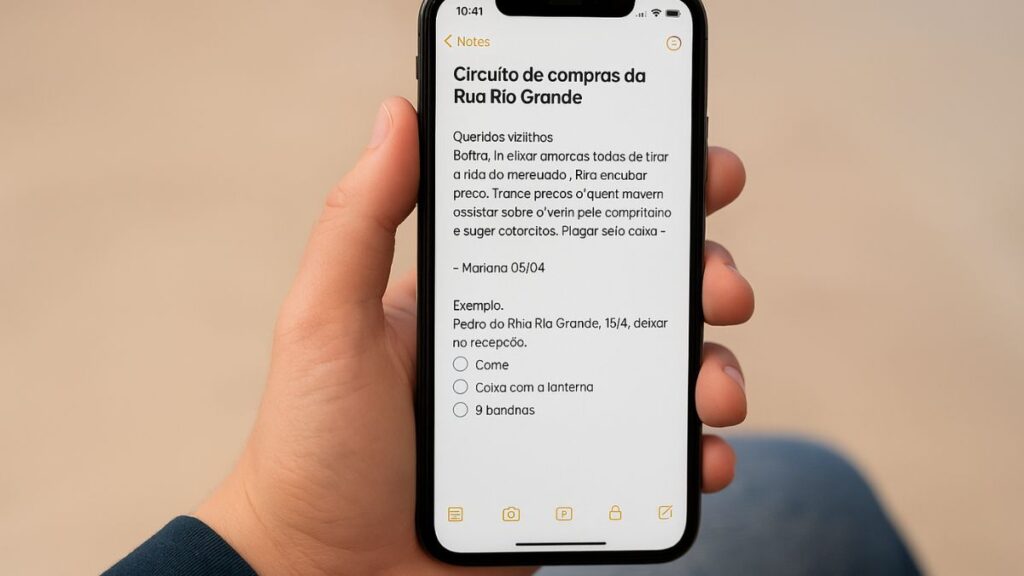 iPhone aberto no app Notas com interface organizada e moderna - recursos do app Notas do iPhone