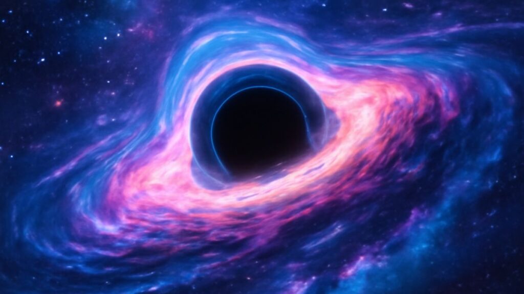 Representação artística do buraco negro mais antigo do universo em galáxia distante.