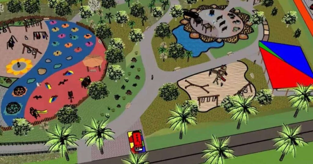 maquete colorida do projeto do jardim sensorial em Jundiaí