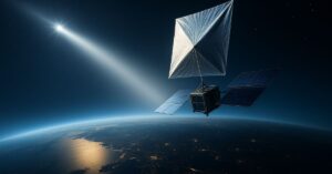 satélite refletindo luz do sol à noite sobre a Terra