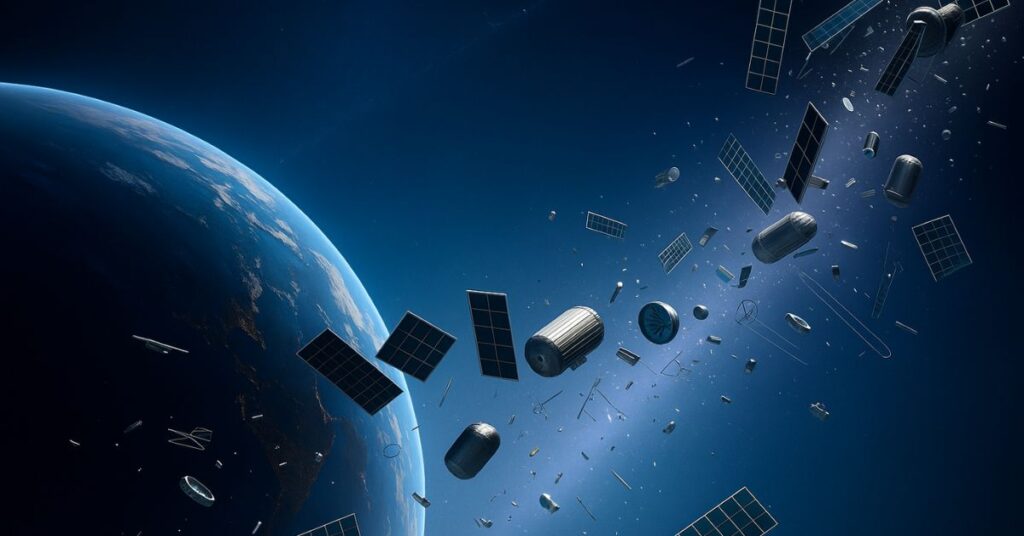 satélites orbitando a Terra, segurança espacial, tráfego orbital, tecnologia brasileira, detritos espaciais.