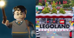 Personagem LEGO do Harry Potter ao lado da entrada da Legoland Alemanha, onde está previsto o hotel LEGO do Harry Potter