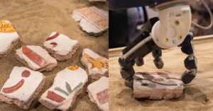 robótica para arqueologia de Pompeia manipulando fragmentos em testes de restauração