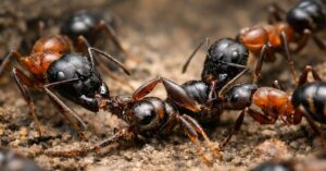 formigas cirurgiãs cuidando de companheira ferida no formigueiro