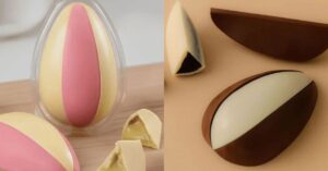 ovo de Páscoa em fatia com chocolate branco e ao leite em porções individuais